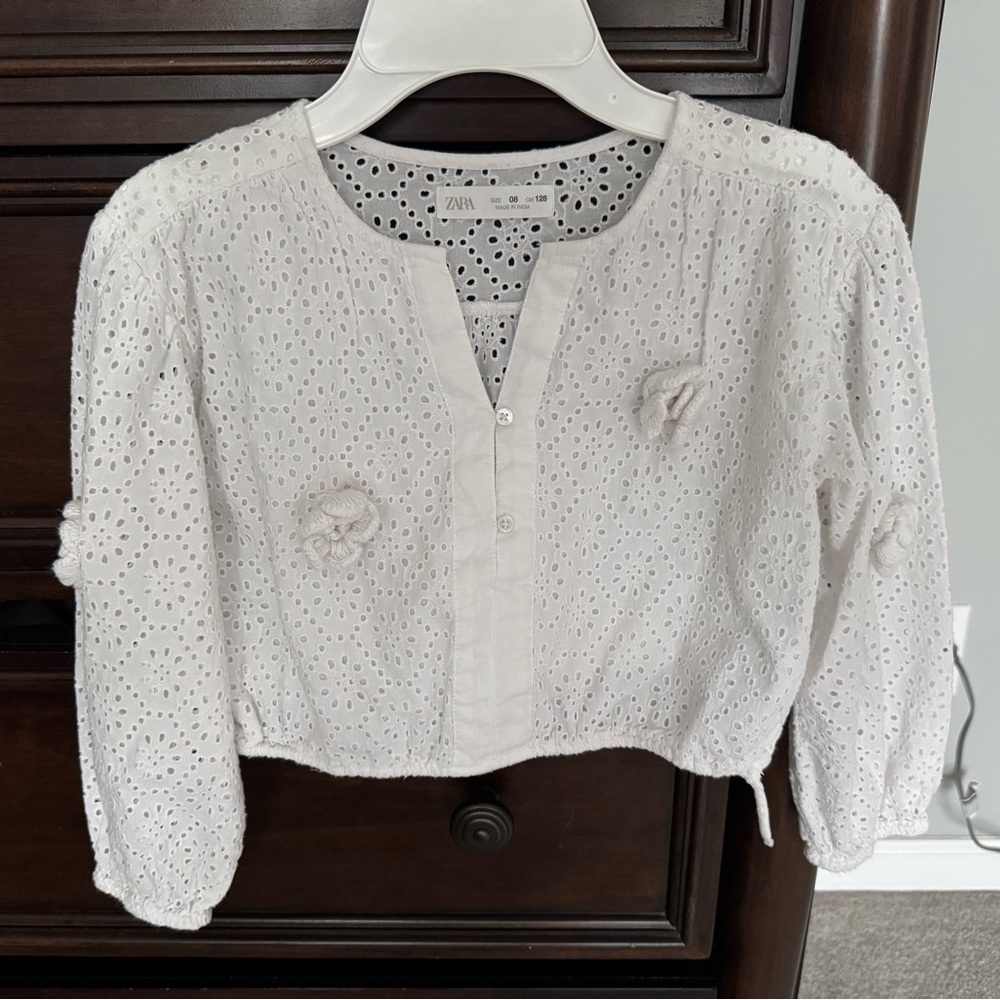 Zara White Cropped Embellished Blouse